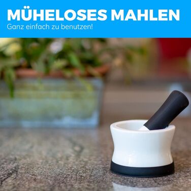 Набір для розмелювання EZ-Grip: ступка та пестик із силікону та порцеляни з неслизькою знімною основою. Новий дизайн, придатний для миття в посудомийній машині. Чорний, 15,25 см