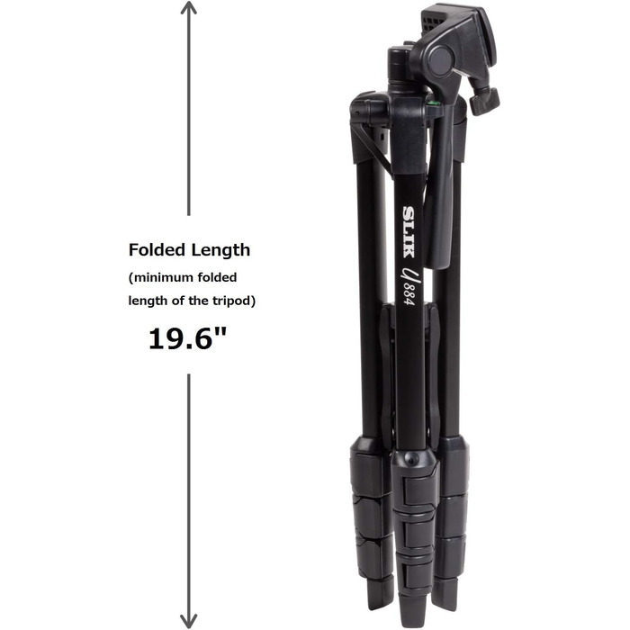 Штатив SLIK U884 4-ступінний компактний легкий складаний з алюмінію для DSLR/SLR камер Canon, Nikon, Sony з 3-сторонньою головкою для панорамної зйомки та сумкою - Чорний