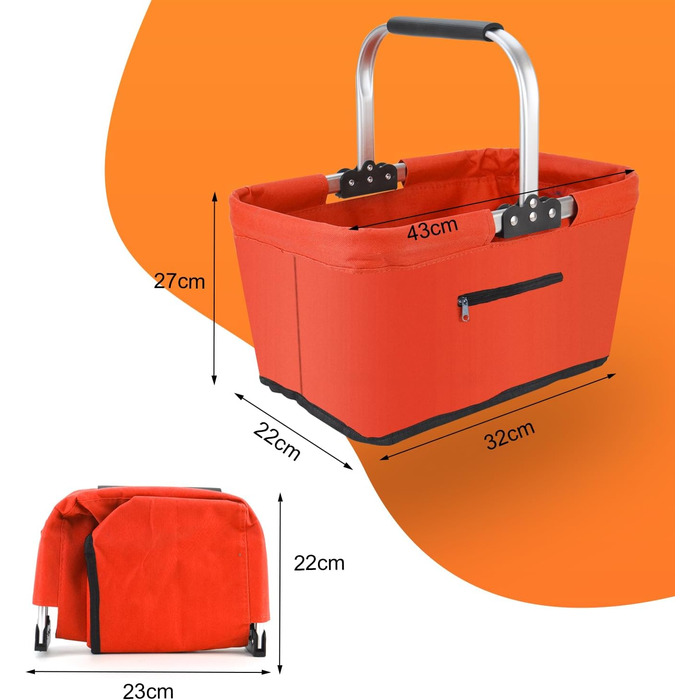 Складаний кошик для покупок 25L з м'якими ручками та кишенею на блискавці, червоний