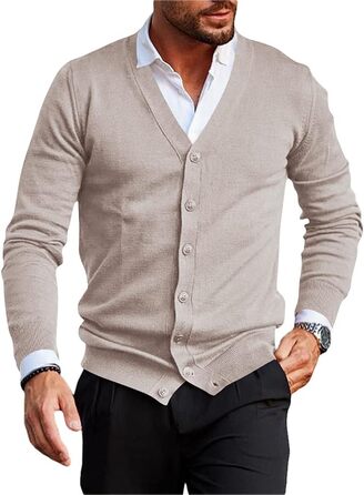 Чоловічий кардиган Runcati без коміра, в'язаний, бежевий, розмір M