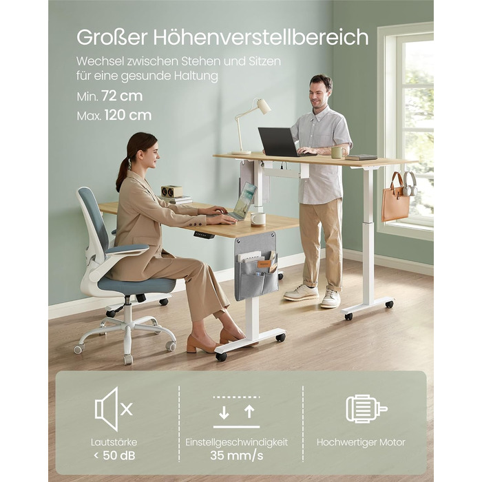 VASAGLE Electric Height Adjustable Desk - 60x120cm, Memory Function, Wood & Steel Frame