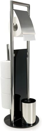 Набір для туалету WENKO Ravina 3в1 з нержавіючої сталі (тримач туалетного паперу, щітка, тримач щітки), 20 x 70 см, сріблястий/чорний