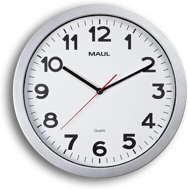 Wall Clock MAULstep Ø 40 cm | with automatic time setting | Modern clock for office and kitchen | Large wall clock with good readability in large rooms | (Quartz clock, Ø 35 cm, Silver)