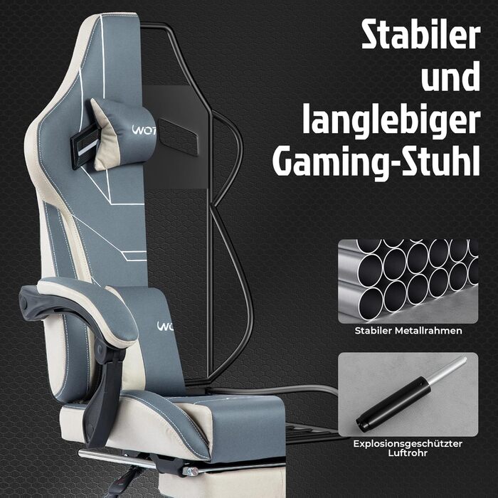 Геймерське крісло Ergon Gaming з підставкою для ніг, регульоване, офісне, з підтримкою попереку (синьо-бежеве)