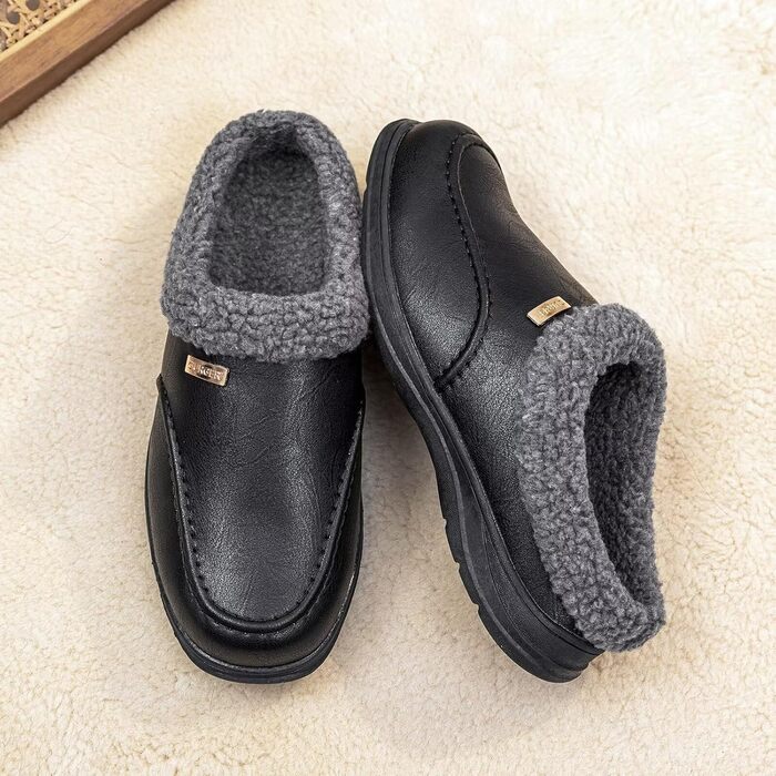 Чоловічі домашні тапочки з плюшевою підкладкою, теплі зимові, чорні (45 EU)