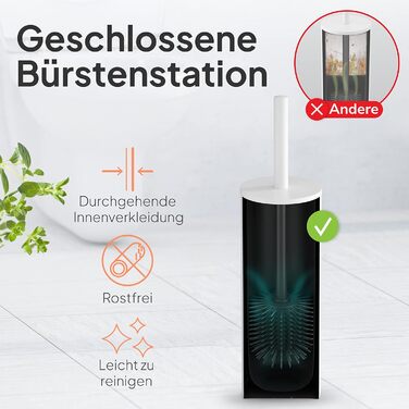 Набір для чищення унітазу TORBING Design з нержавіючої сталі - якісна щітка з закритим тримачем, силіконова щітка з ефектом лотоса, сучасний дизайн, елегантні кольори, подовжений ручка (Матовий перлинний білий)