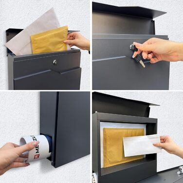 Поштова скринька Metzler Anthrazit з газетницею та іменним шильдиком RAL 7016, вулична, антикорозійна, для настінного монтажу, сучасний дизайн 37x37x10.5 см