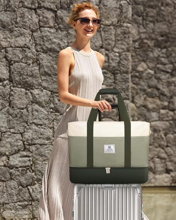 Сумка-валіза LOVEVOOK для жінок, водонепроникна, 42L, зелено-бежева. Ідеальна для подорожей, спортзалу, пологів та Ryanair. Має відділення для взуття та клінічна сумка.