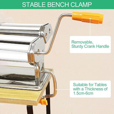 Ghazpmuk Manual Pasta Machine, Noodle Machine with 6 Adjustable Thicknesses for Pasta, Pasta Maker with 2 Widths, Pastamaschine, Pastamaker Stainless Steel, for Tagliatelle, Spaghetti, Lasagna, Ravioli
