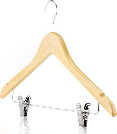 10 дерев'яних вішалок для одягу з кліпсами, натуральні кольори, 45 см - Hangerworld
