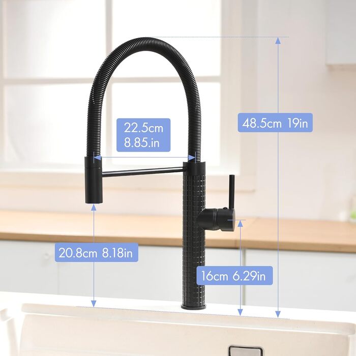 Сучасна кухонна змішувач AIMADI з висувною лійкою, поворотним гусаком на 360°, чорний/рожеве золото, для кухні та мийки