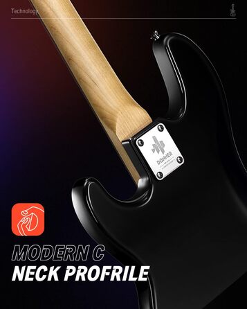 Електрогітара бас Donner P-стиль, повний розмір, 4 струни, комплект для початківців, з чохлом, ременем та кабелем (чорний)