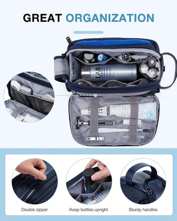 BAGSMART Toiletry Bag for Men, Travel Toiletry Organizer Bag made of Leather, Dopp Kit Waterproof Shaving Bag for Toiletries, (Navy Blue)