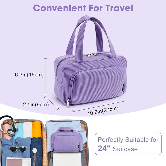 Косметичка велика для жінок Kalidi з багатьма відділеннями та відділенням для пензликів. Косметичний органайзер, сумочка для макіяжу, валізка, фіолетовий колір.