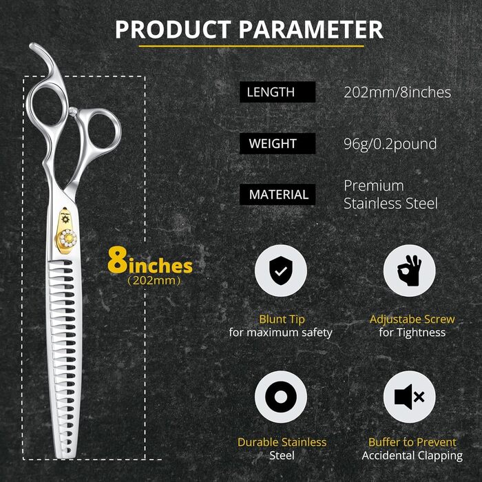 Професійна собача шерсть ножиці Dream Reach 8 дюймів - ножиці для грумінгу собак та котів з ергономічною ручкою, з високоякісної сталі 440C, з регульованим болтом