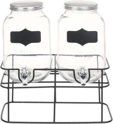 vidaXL 2X Drink Dispenser with Stand Tap Water Dispenser Dispenser Juice Dispenser Water Juice Cocktail Dispenser Mason Jar Glass Dispenser 2x4L Glass