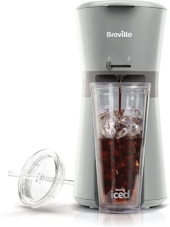 Електрична кавомашина для холодної кави Breville VCF155, індивідуальна порція, чашка з трубочкою, приготування до 4 хвилин, сіра