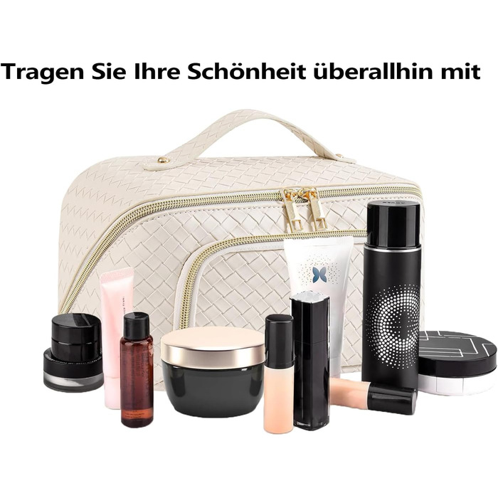 Косметичка для макіяжу велика водонепроникна з PU-шкіри, для подорожей, чорна вінтажна