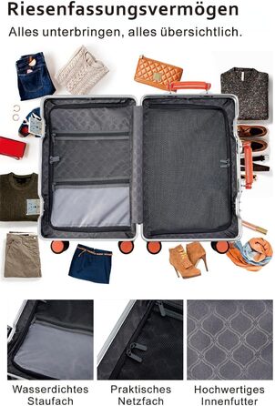 Чемодан ручної поклажі Yuweijie: міцний алюмінієвий каркас, 4 колеса, TSA-замок, срібний з коричневою шкіряною ручкою, S-58см