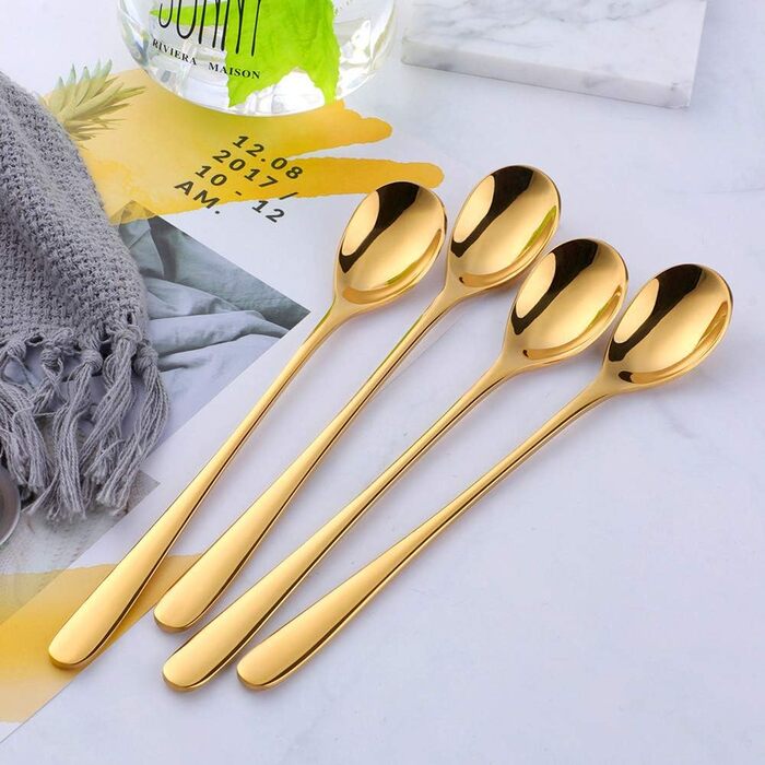 Набір довгих ложок для лате макіато та десертів BISDARUN, нержавіюча сталь 304, 20.5 см, 8 шт, золотисті