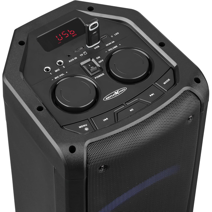 Портативна Bluetooth-колонка Reflexion PS09BT - 500W, Караоке, DJ, LED-підсвітка, Радіо, Мікрофон, Чорний