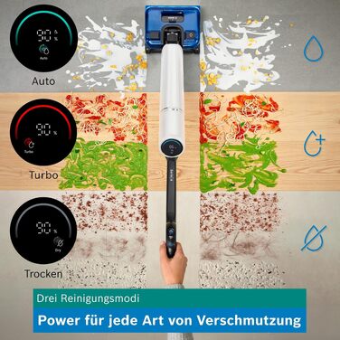 Акумуляторний пилосос для сухого та вологого прибирання Bosch BHF41WS з функцією миття підлоги, системою двох баків, LED-підсвіткою та потужністю всмоктування 24 000 Па