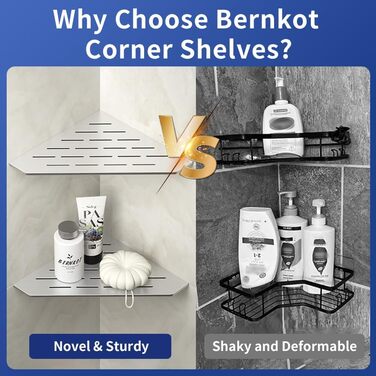 Bernkot Corner Shower Shelf Brushed 304 Stainless Steel 254 mm Recessed Corner Shelf Tiled Wall Shelf Pentagon Shelf for Bathroom Storage No Drilling, 1 Piece, Silver