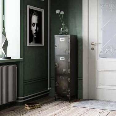 Metal locker with lockable doors, industrial steel cabinet for school, home, office, garage, H140*W38*D46 cm (3 doors)