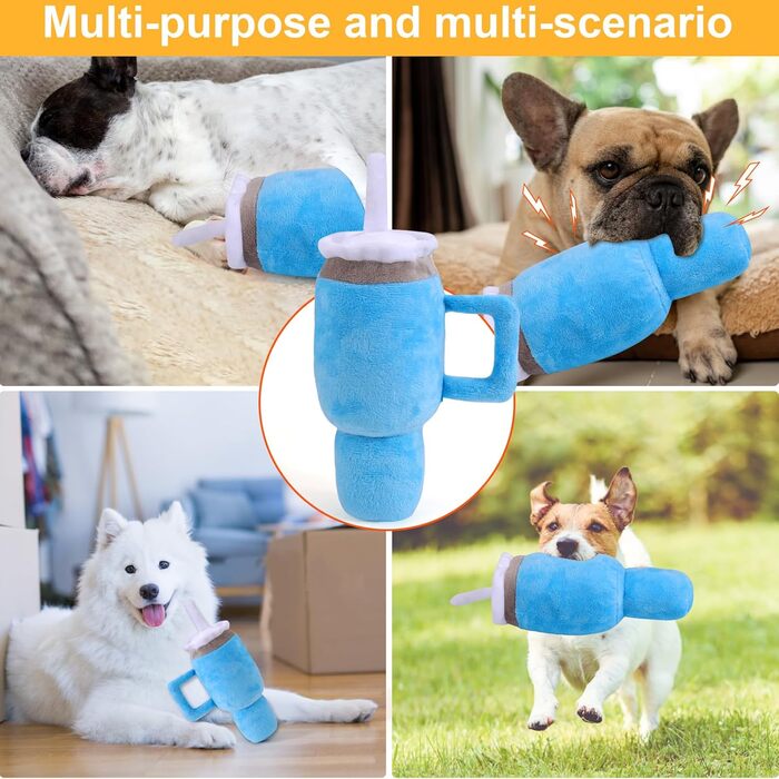 Mity Rain Funny Dog Toy with Handle, Cute Squeaky Dog Toy, Interactive Fluffy and Durable Dog Toy for Small Dogs/Large Dogs/Medium Dogs (1 Blue)