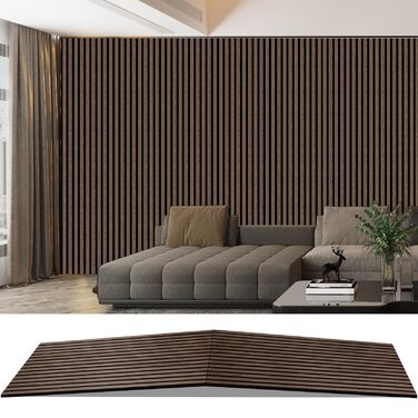 Акустичні 3D-панелі з дерева AKK-PANE (чорний горіх), 240x60 см, 1.44м² — декоративні стінні панелі для шумоізоляції кухні, вітальні та офісу