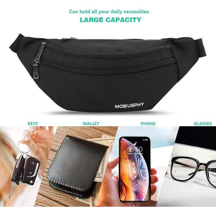 Поясна сумка на пояс для жінок та чоловіків, спортивна, для бігу, чорна