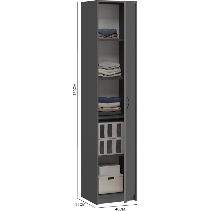 Bookshelf Wardrobe Shelf White 40cm wide 180cm high Cabinet Organizer Multi-purpose Cabinet with 4 adjustable shelves Filing cabinet Shelf Wall narrow Wood for bedroom hallway basement office (Anthracite)