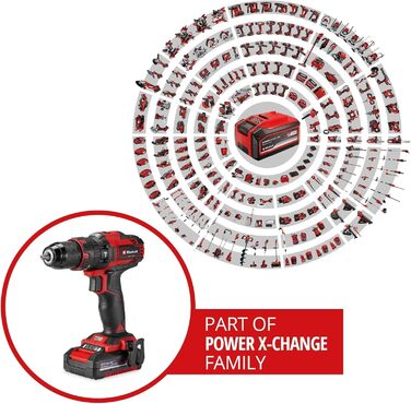 Акумуляторний ударний дриль-шуруповерт Einhell TE-CD 18/40 Li-i +64 (18 В, 40 Нм, 13 мм патрон, 2 швидкості, комплект з акумулятором, зарядним пристроєм та аксесуарами) Power X-Change