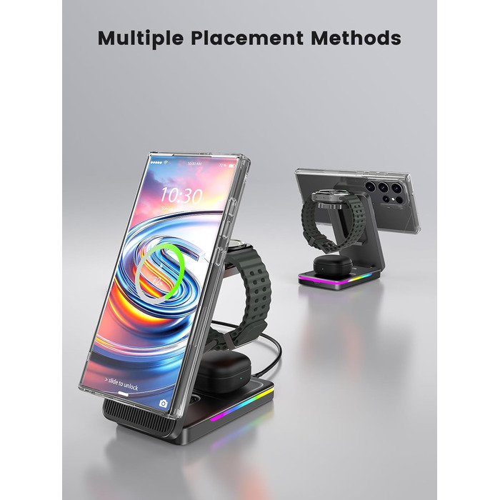 Магнітна зарядна станція 3-в-1 для Samsung Galaxy S26 Ultra, S25, Z Fold 7, Z Flip 7, Galaxy Watch Ultra 8/7/6 та Buds Pro 3 - бездротова, складна, чорна