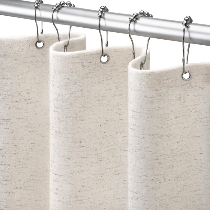 Штора для душу льон 180x200 см, Бохо стиль, водонепроникна, анти-грибок, біла - для ванної кімнати