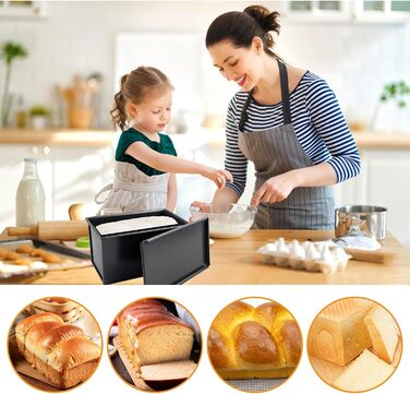 BORDEAG Форма для випікання хліба з кришкою, антипригарна прямокутна форма для тостового хліба та кексів, металева, до 230°C, 22.8x12.3x11 см