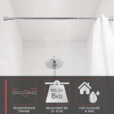 Штанга для душу/завіси без свердління, регульована (115-200 см, срібна)