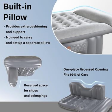 Автоматичний надувний матрац для заднього сидіння авто Coverado - сірий, універсальний, з вбудованим насосом та подушками