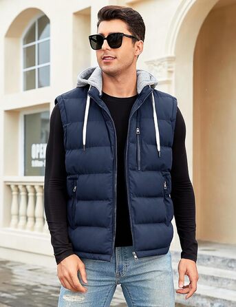 Чоловіча степна жилетка Vancavoo з капюшоном, тепла зимова жилетка для активного відпочинку, спортивна жилетка, перехідна куртка (темно-синій, L)