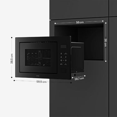 Вбудована мікрохвильова піч Klarstein Velaire 60 см з грилем – 25L, 850W, 8 програм, сенсорне керування, нержавіюча сталь, таймер, білий (чорний)