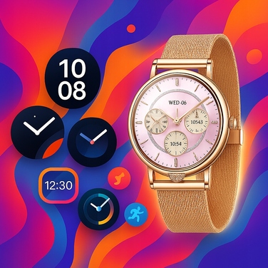 Смарт-годинник Emavo для жінок, золотий, у комплекті з 5 ремінцями