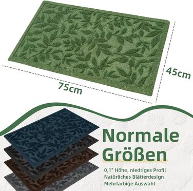 Килимок для дому та вулиці з антиковзаючою основою, 45x75 см, зелений