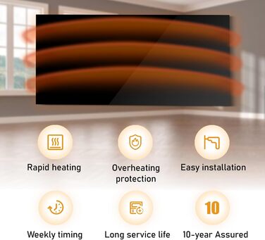 Інфрачервовий обігрівач Hocosyme зі скляною панеллю 600W з Wi-Fi керуванням (Tuya Smart), 100x60 см, з захистом від перегріву, чорний, сертифікат TÜV