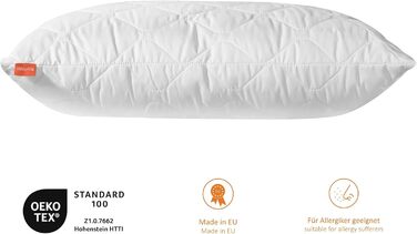 sleepling Basic 300 Pillow, 80 x 80 cm, pillow made of 100% cotton satin, adjustable in height, size guarantee, fill amount guarantee, 60 degrees, Ökotex 100, white 1 80 x 80 cm