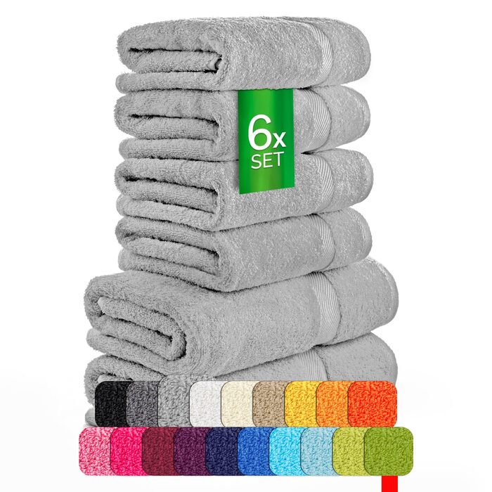 Набір махрових рушників etérea Carli, 100% бавовна, Oekotex, 500 GSM, 6 предметів (2 банні 70x140 см, 4 для рук 50x100 см), колір камінний сірий