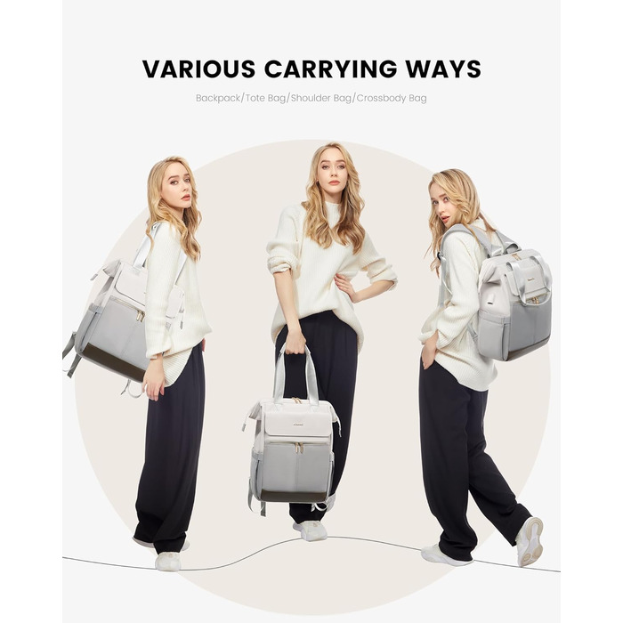 Стильний рюкзак LOVEVOOK для жінок: місткий, водонепроникний, для ноутбука 15.6/17.3 дюймів, ідеальний для роботи, навчання, подорожей (бежевий & світло-сірий)