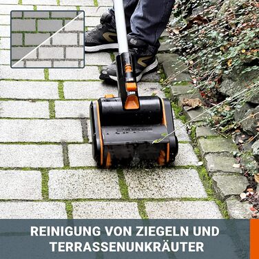 WORX WG441E.9 20V Cordless Multi-Brush - multifunctional surface brush for cleaning stone & wood surfaces & removing weeds - integrated water connection - PowerShare compatible - without battery & charger (includes 4Ah battery & charger)