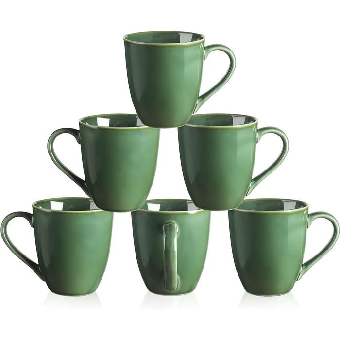 vicrays Coffee Mug Set, 340 ml, 6 Pieces, Ceramic Mugs for Men and Women, Unique Glazed Cups with Handle for Coffee, Tea, Milk, Hot Chocolate, Cereal (green)