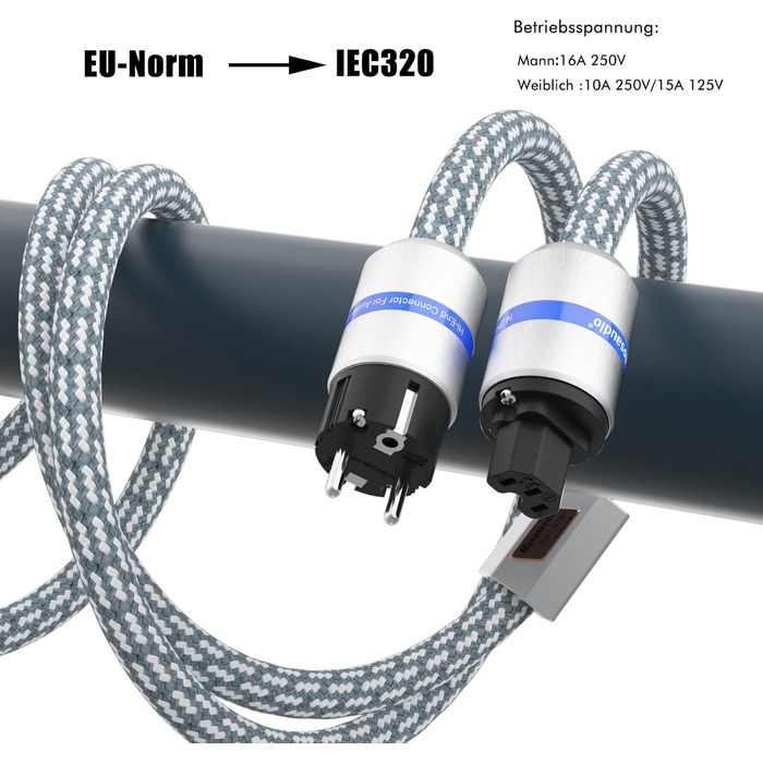 Hi-End мережевий кабель Monosaudio P083 1.5м, мідний екранований OFC Audiophil, 2-полюсний шнур живлення Schuko-IEC C15 для підсилювача, DVD, сабвуфера та декодера