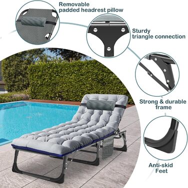 Розкладне ліжко ZIKEBTUY для кемпінгу та відпочинку: міцна конструкція, 200 кг, 190x71x36 см, з матрацом, Oxford 1200D, для відпочинку на природі та вдома (сірий)